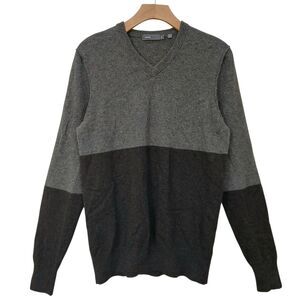 Vince Sweater Mens Medium Gray Black 100% Cashmere Color Block Knitted Office